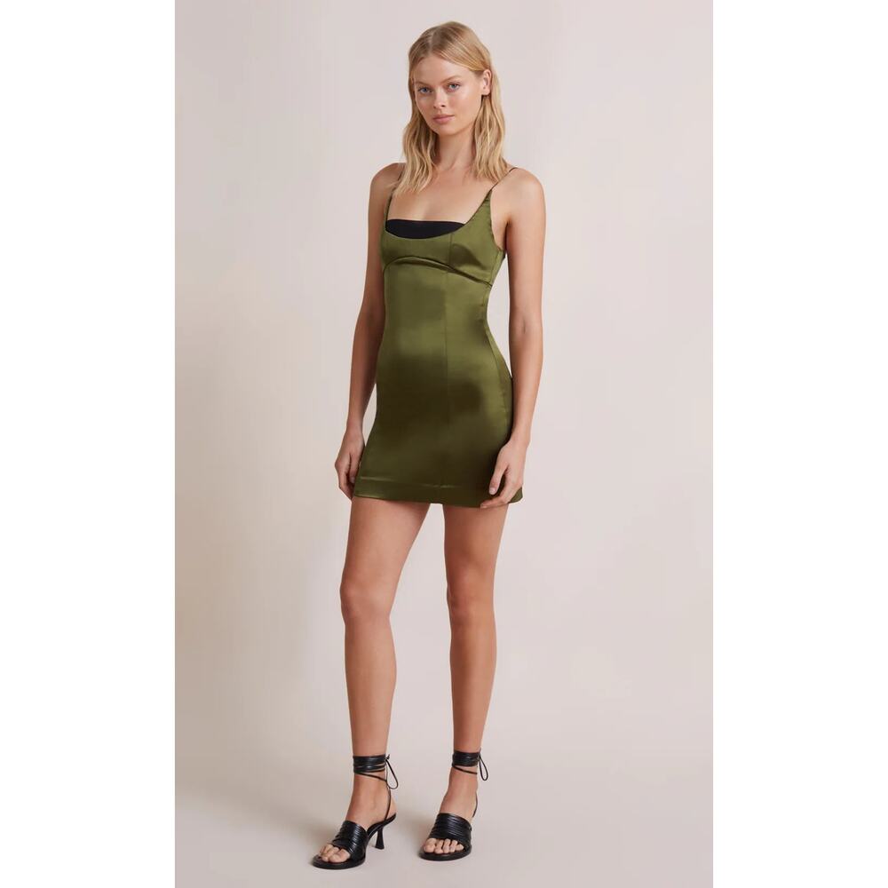 Bec + Bridge Bella Mini Dress Green Moss NWT Sold Out M - Picture 8 of 9